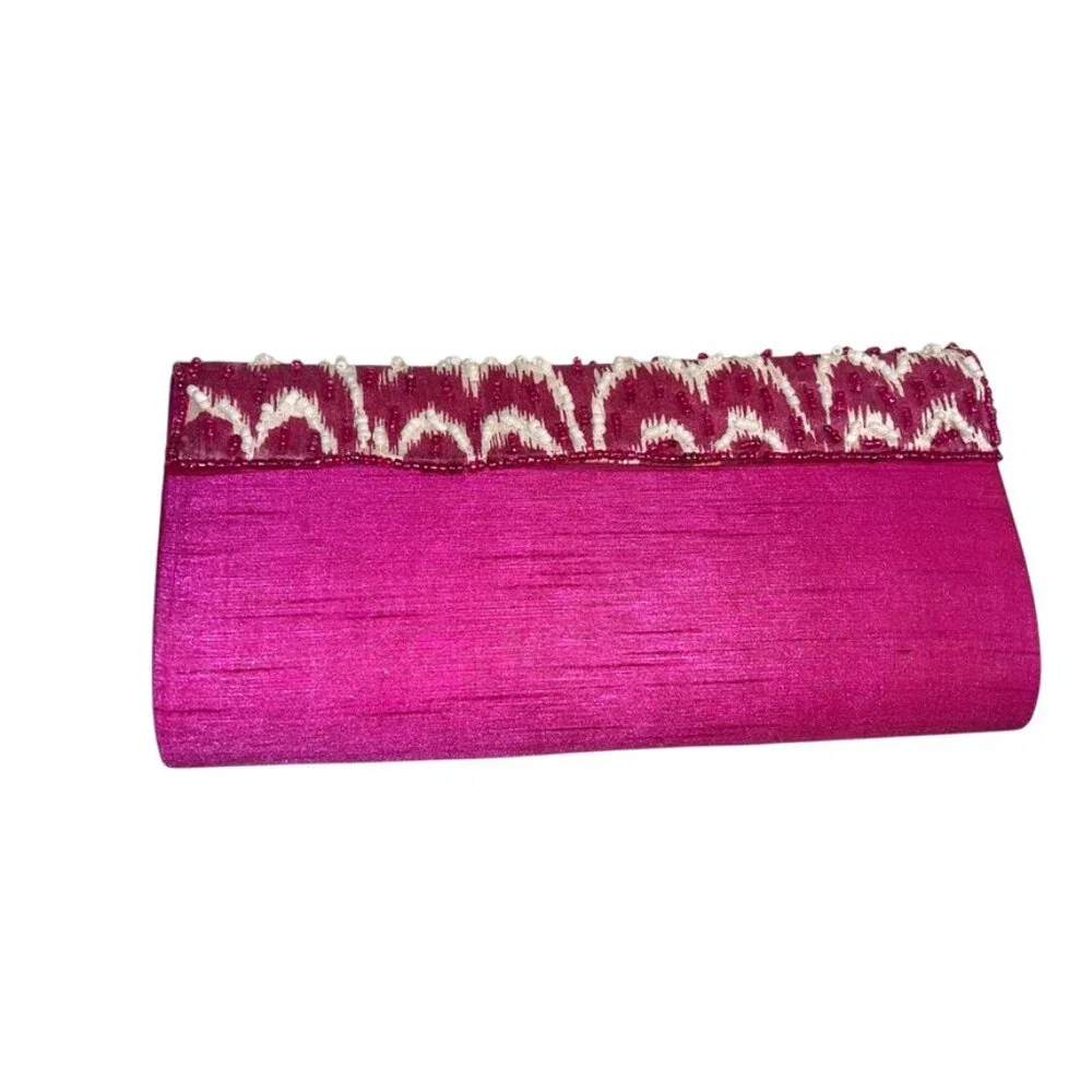 two's company hot pink silk beaded clutch bag HELLO SPRING